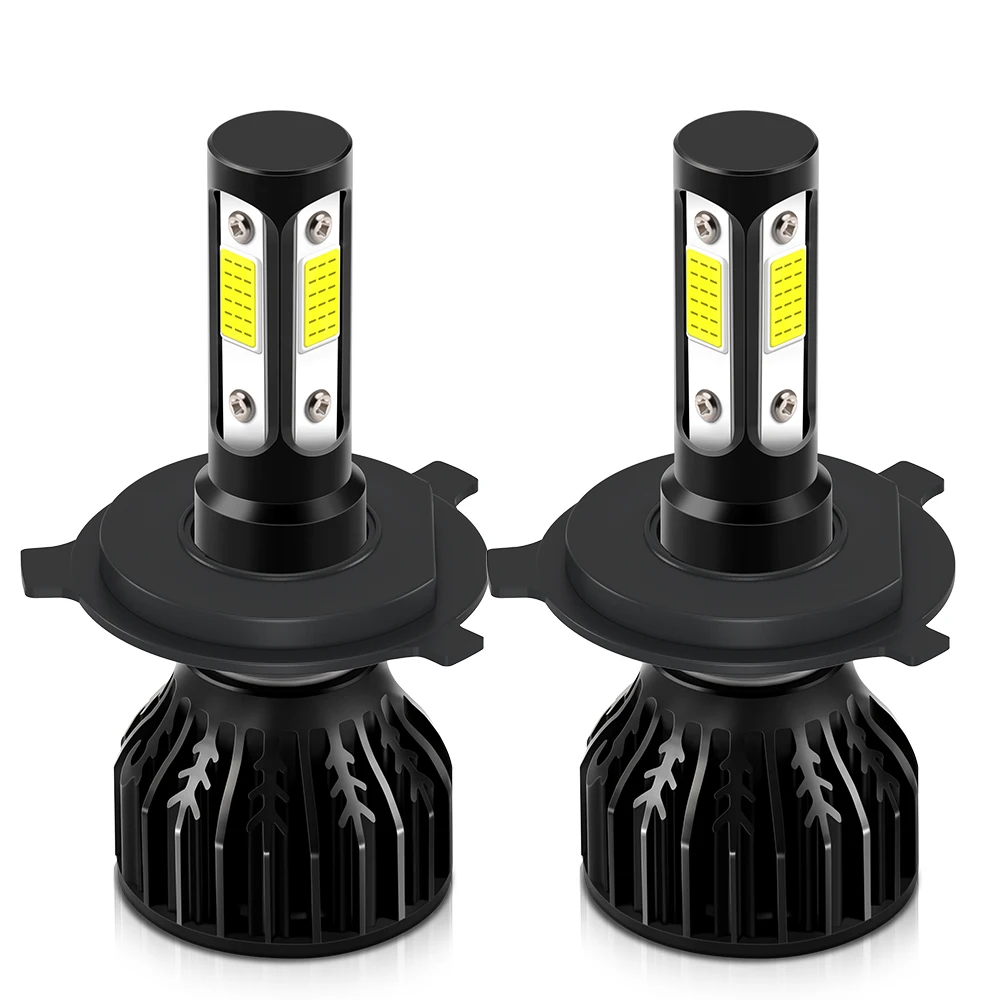 H4 Auto-LED-Scheinwerferlampen, Sockel H4, Fern- und Abblendlicht, Highlight, 4-seitig, 360° ° Grad COB-Chips 12000LM 6500K Weiß