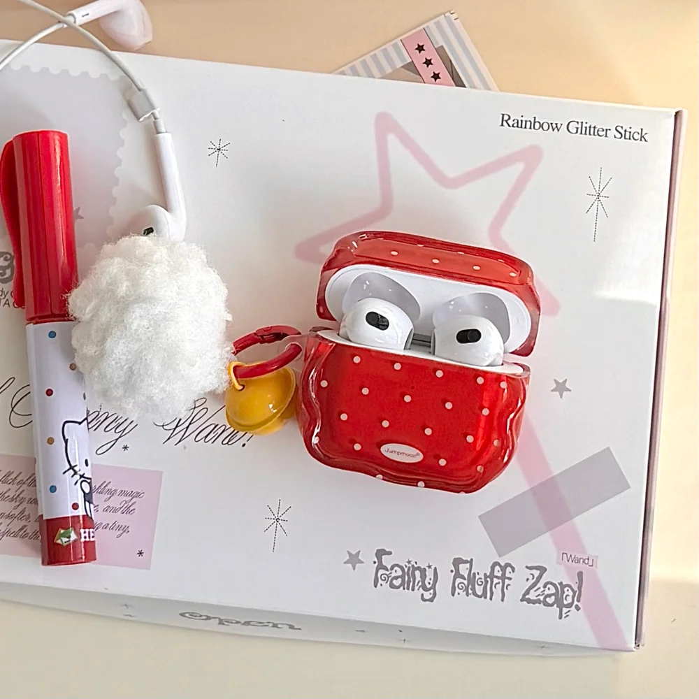 

Simple polka dot red headphone protective case, suitable for AirPods 4/3/2 Pro/2/4, with pendant, new shockproof protective case