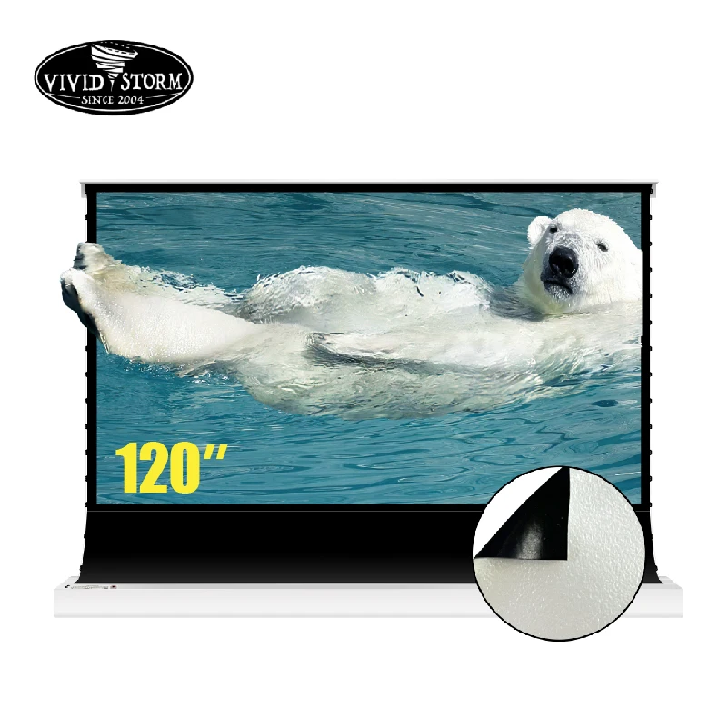 VIVIDSTORM 120 Inch Electric Floor Screen  Pearlescent White Cinema Plu  Ambient Light Rejecting for Normal Projector