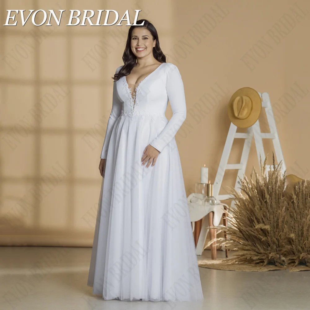 

Evon Bridal Женское свадебное платье с длинными рукавами Платье невестыЖенское винтажное свадебное платье EVON, платье невесты с длинным рукавом и V-образным вырезом, ТРАПЕЦИЕВИДНОЕ ПЛАТЬЕ до пола, лето 2019