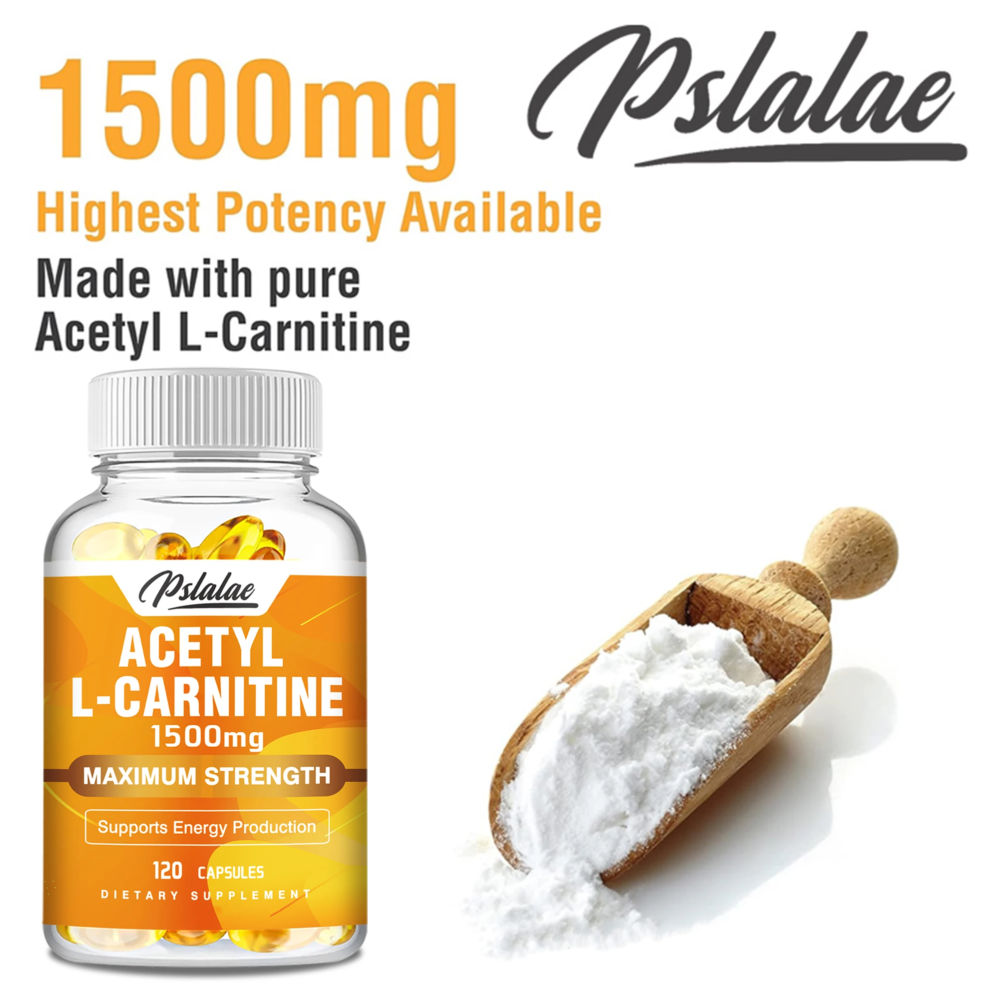 Acetil L-Carnitina Apoia a Produção de Energia Natural, Nutrição Esportiva, Apoia a Memória e o Foco, 120 Cápsulas, 1.500 Mg