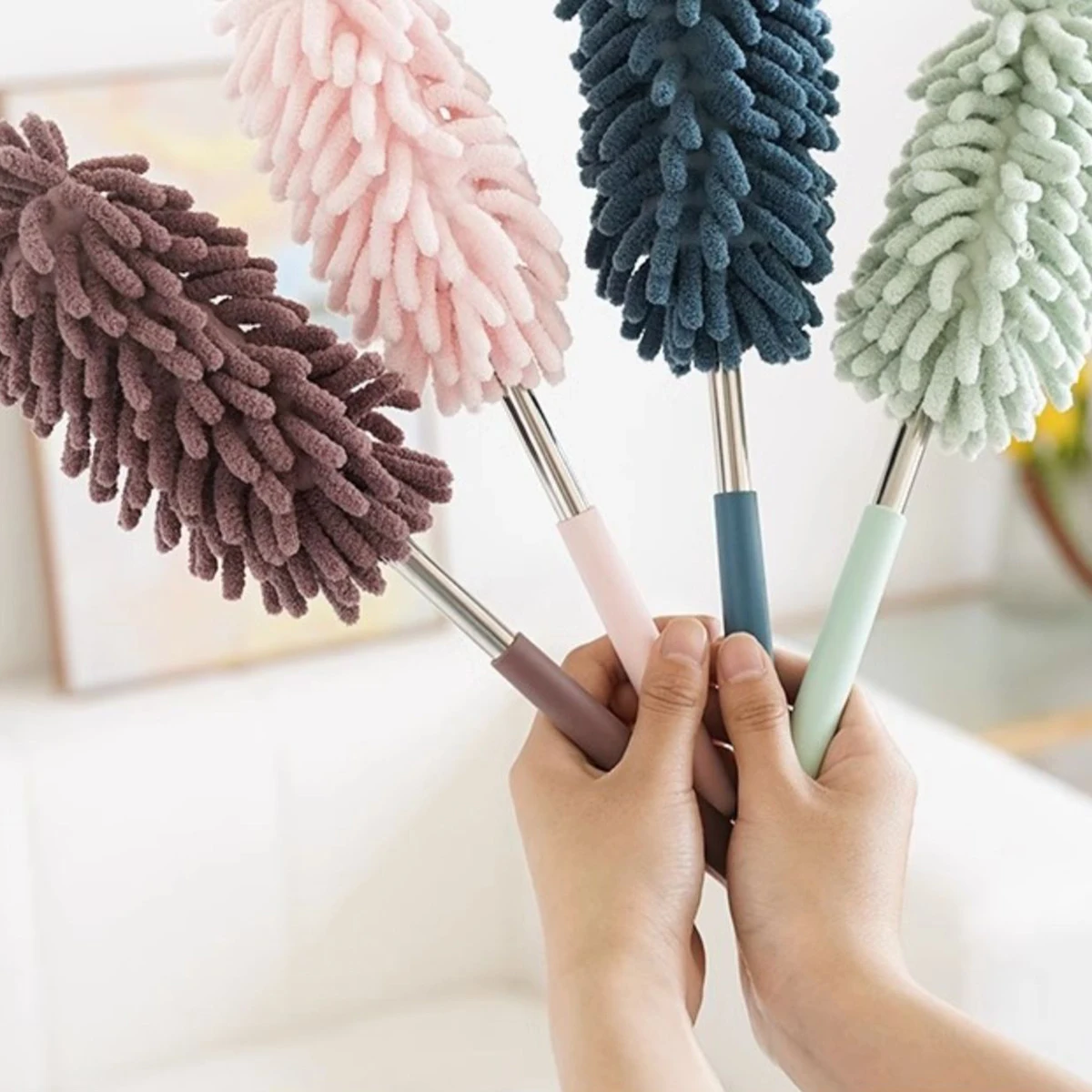 1pc Extendable Handle Feather Duster Telescopic Dust Brush Cobweb Brush Catcher Mites Gap Dust Car Home Cleaning Tools