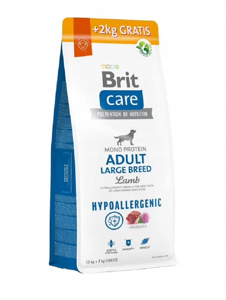 BRIT CARE-Cordero hipoalergénico para perros grandes, comida seca, 12kg + 2 KG