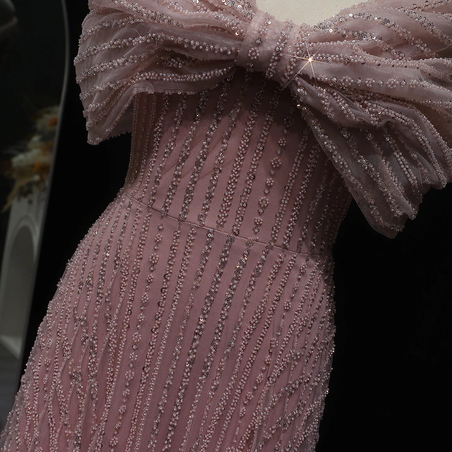 شارون سعيد براقة أحمر الخدود الوردي الترتر قبالة الكتف فستان سهرة لحفل الزفاف الفاخرة دبي رداء حفلات رسمية SS653 مخصص #4