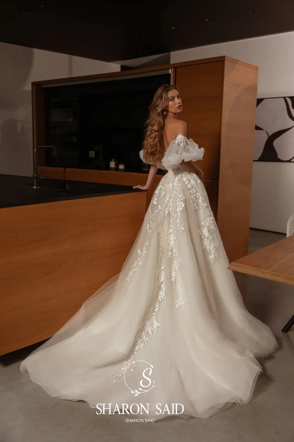 Sharon disse boêmio a linha fora branco tule vestidos de casamento 2025 querida puff manga princesa vestidos de noiva sw396 personalizado