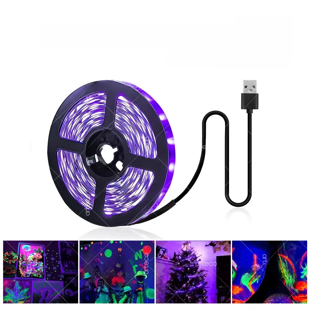 USB UV LED Strip Light Glow in Dark Led Blacklight 385-400nm Ultrafioletowa lampa UV na Halloween Fluorescencyjne plakaty neonowe na imprezę — zdjęcie 2