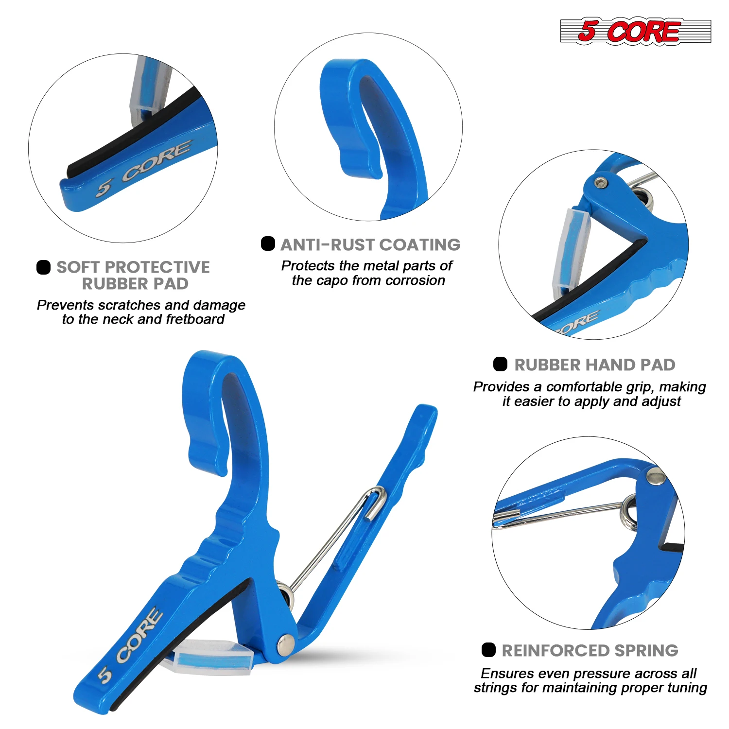 5Core Capo Acoustic Electric Guitar String Clip + 6Pcs Guitar Picks Celluloid + Carry Bag CAPO AL BLU
