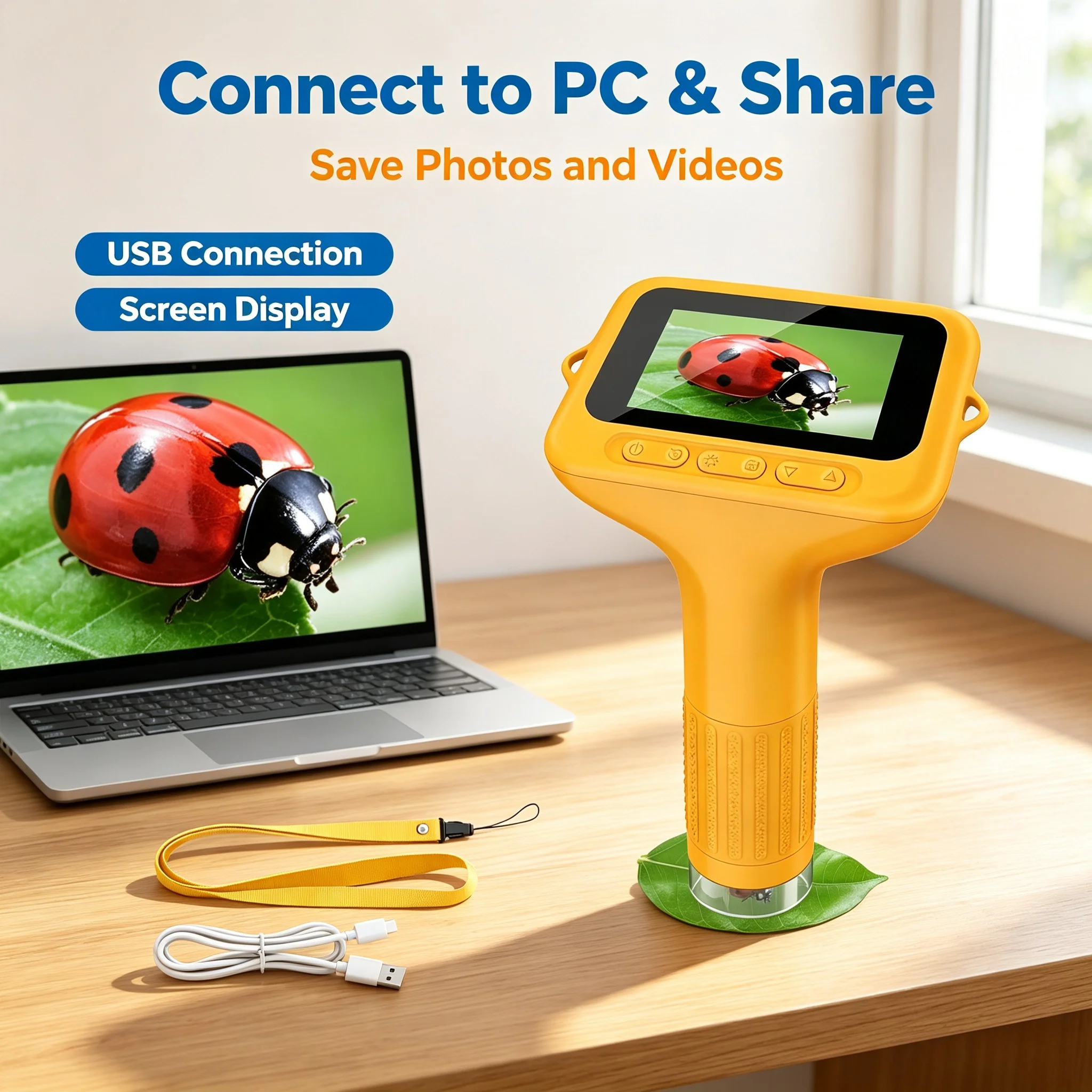 Microscope numérique pour enfants avec grand écran de 3 pouces, 1000X HD, batterie rechargeable de 1000 mAh avec lumière LED, jouet scientifique STEM pour l'observation à domicile ou à l'école.