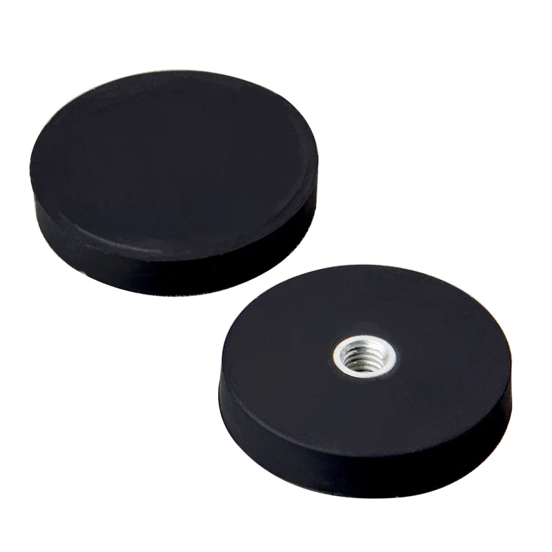 2PC 8.5KG Neodymium Disc Magnet Rubber Coated Internal Thread Hole M4 M5 M6 DIY Tools Storage Mirror LED lights Base