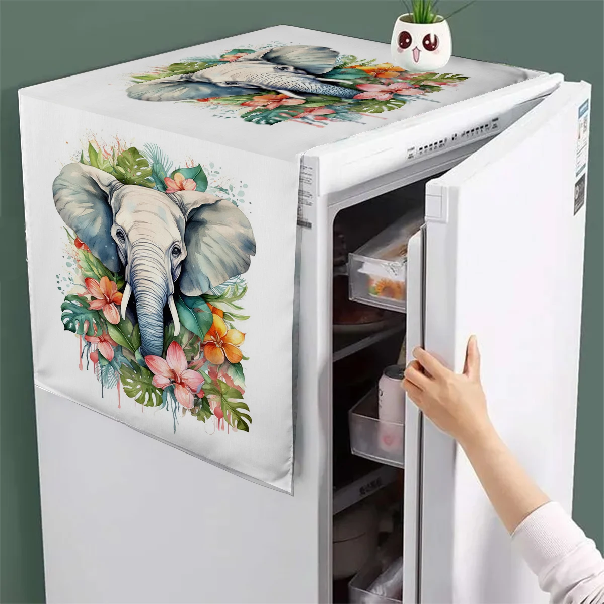 Colourful Flowers Elephants Design Refrigerator Dust Cover Washable Printing Washing Machine Cabinet Dust Protection Cover