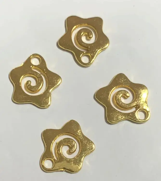 30pcs 14*13mm hole 2.2mm Gold Tone Color star swirl charms HWEF1395-G