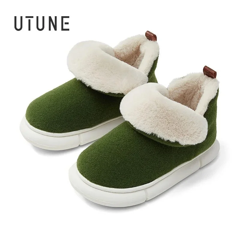 

UTUNE Boots Women Winter Shoes Felt Thick Warm Slip-on Home Slippers Outside Shoes Men Woman Boots Plush Platform High Kick 2021