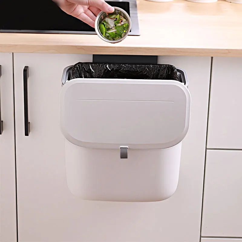 Hanging sink kitchen food waste bin attached trash can all-use white lid trash can