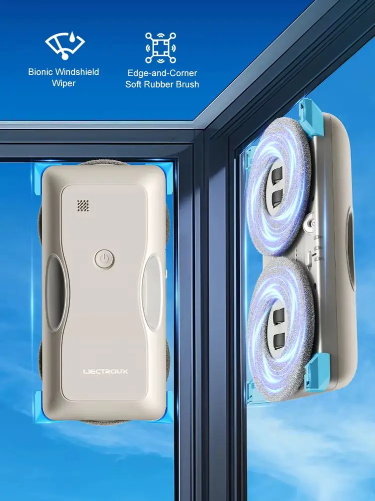 Fensterputzroboter LIECTROUX G8, Hochgeschwindigkeitsreinigung, Doppelte Wassersprühfunktion, Ultraflacher Fensterreiniger, Schwimmende Schabetechnik, KI-Navigation