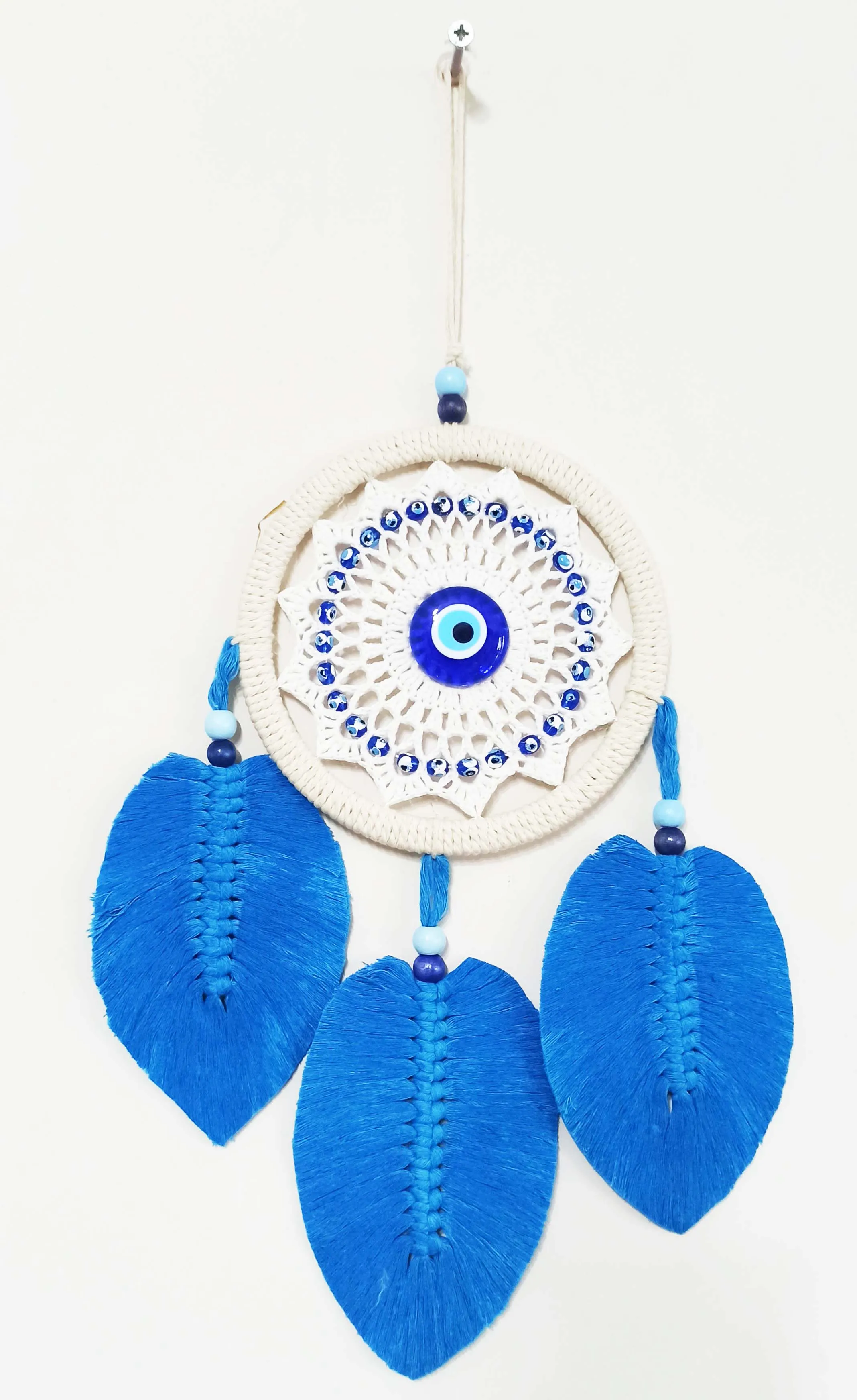 Blue Leaf Evil Eye Beads Macrame Wall Decor