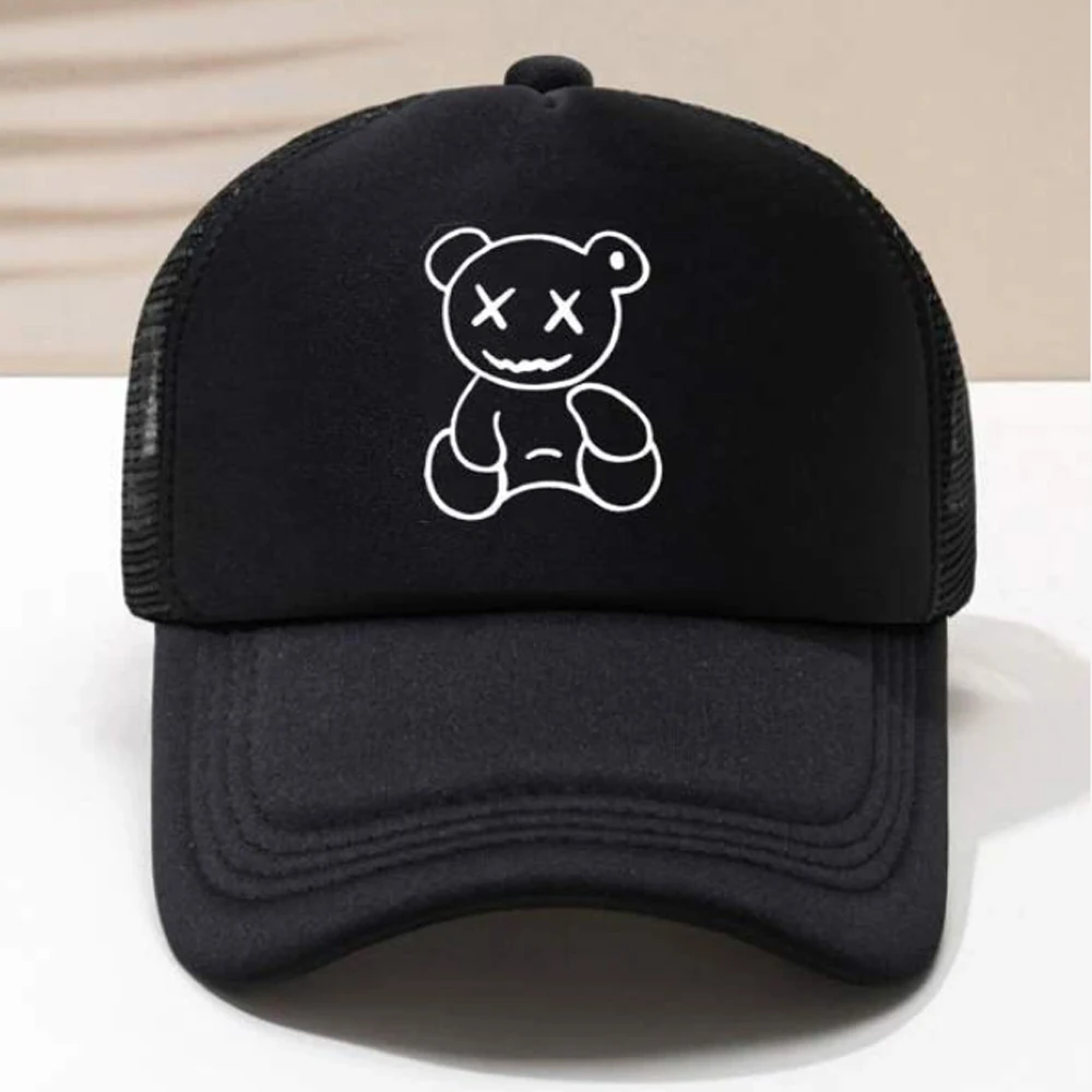 1pc Unisex Bear Pattern Breathable Trucker Hat, For Outdoor.Fashion Casual couple hats