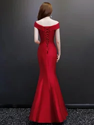 One shoulder evening gown, long banquet dress, Chinese embroidered performance dress, slim fit