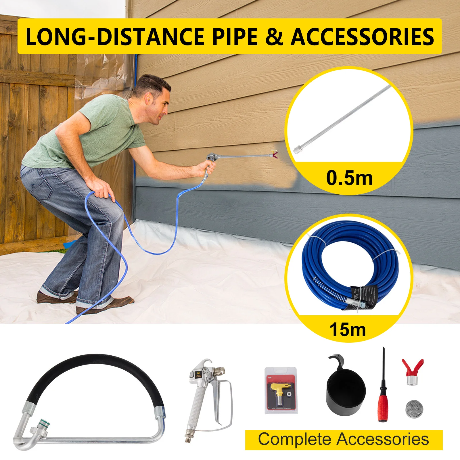 GECOFEER 3000psi مسدس رش طلاء الجدران بدون هواء مع ماكينة رش الأنابيب ذات الضغط العالي ماكينة رش الضغط العالي بدون هواء