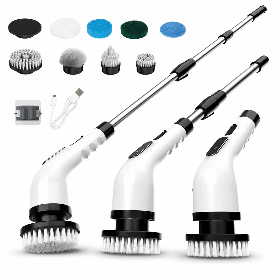 9-in-1 Electric Cleaning Brush Set, Cordless Power Scrubber with 9 Replaceable Brush Heads & USB Charging, Perfect for Bathroom Kitchen Car Cleaning