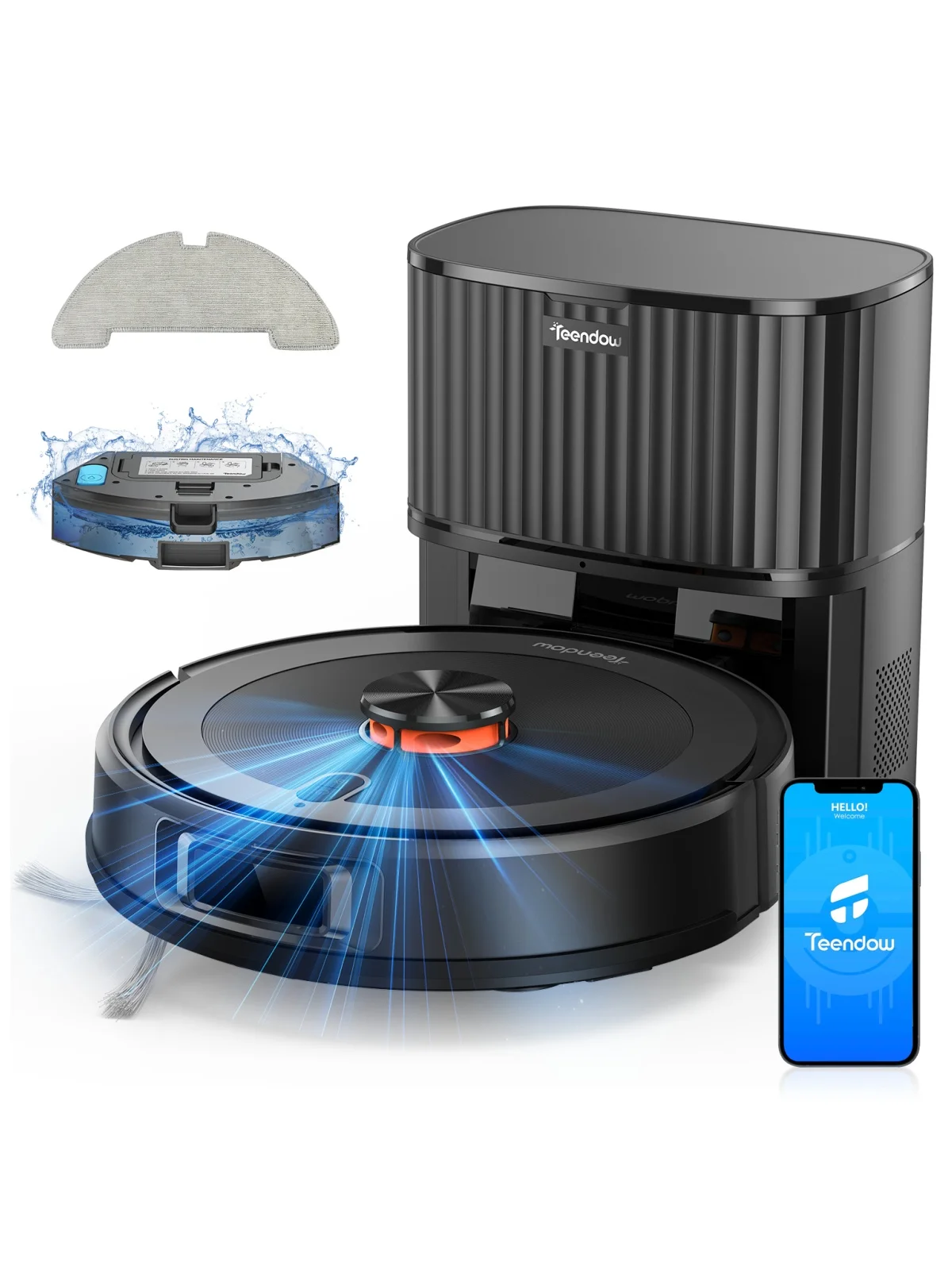 Teendow D10S MAX LDS Roboter-Staubsauger 5000Pa Kabelloser Staubsauger-Roboter mit Wischfunktion, Unterstützt TUYA Google Assist, Geeignet für Wohnmobile, Zuhause