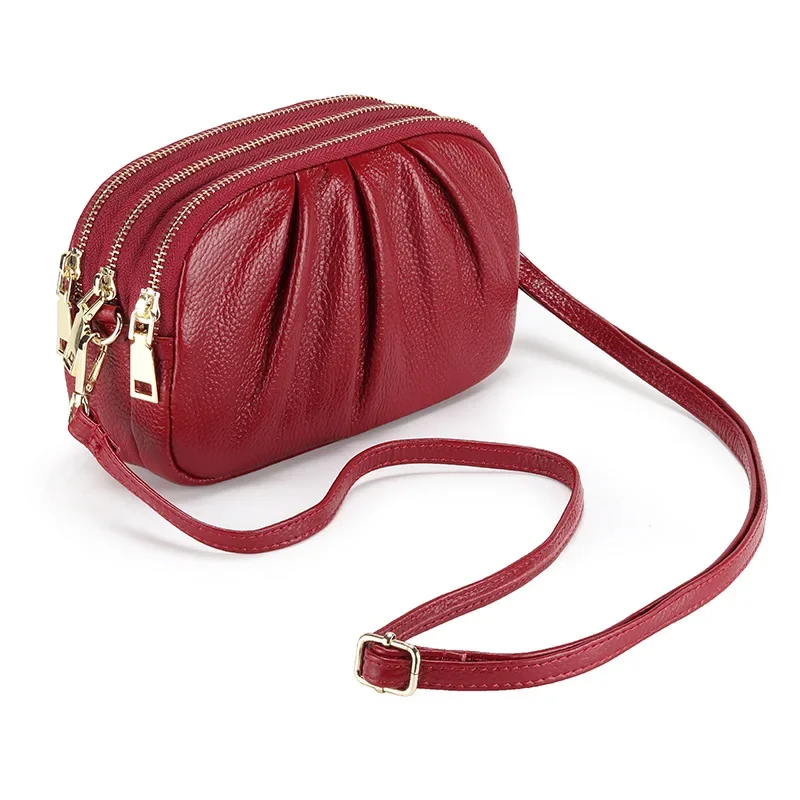 Brand Women Cloud Bag Soft Genuine Leather Madame Bag Three Layers of Zipper Shoulder Messenger Bag Fashion Handbag Day Clutches — zdjęcie 2