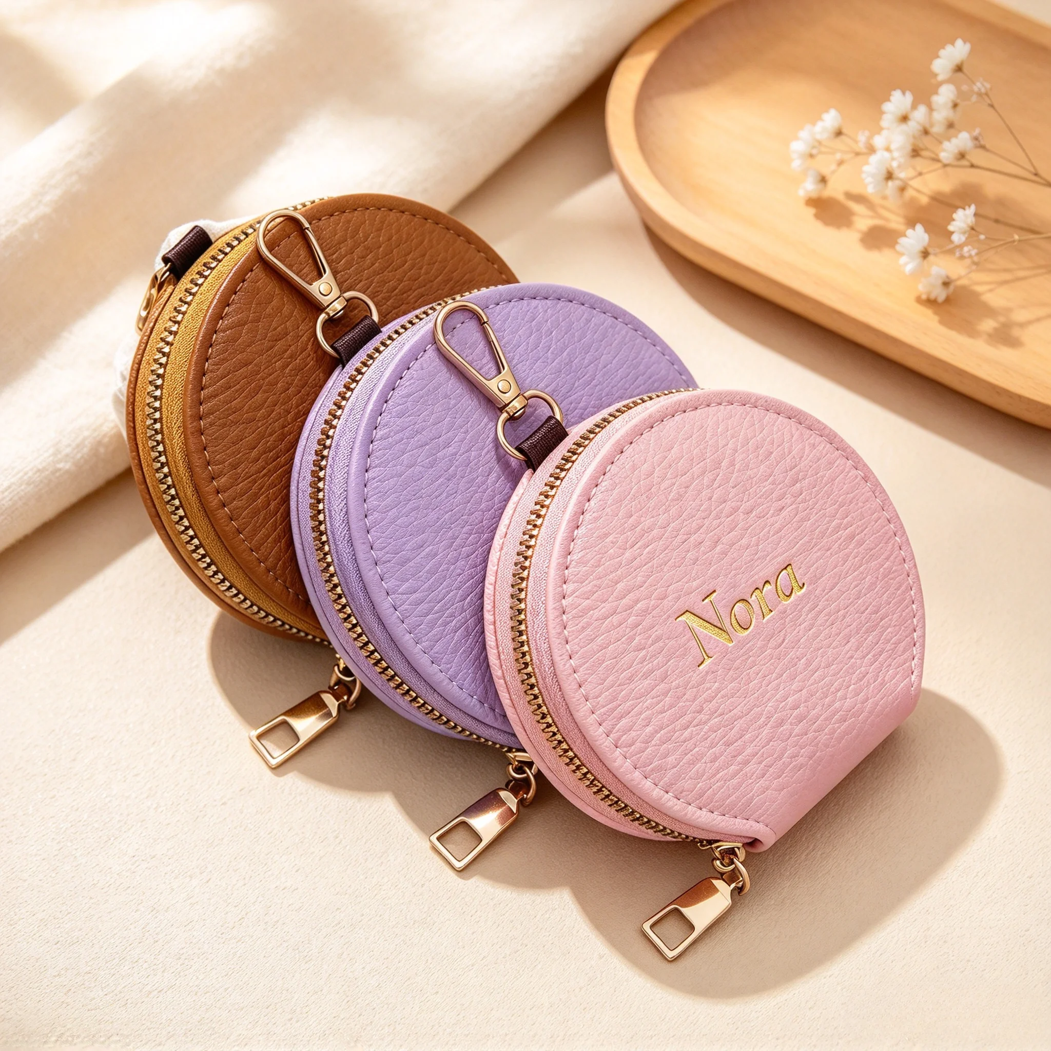 Custom Letters Round Earphone Bag Personalized Name Mini Storage Bag PU Leather Zipper Luxury Coin Purse Pouch Key Wallet Gift