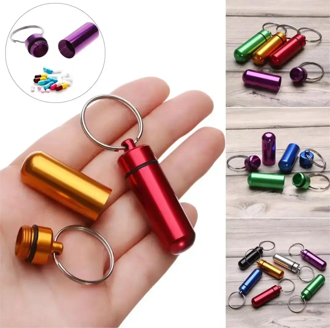 Wholesale 100/50/20Pcs Keychain LOGO Customized Colorful Portable Travel Pill Box Small Gift  With Key Ring For laser Name Text