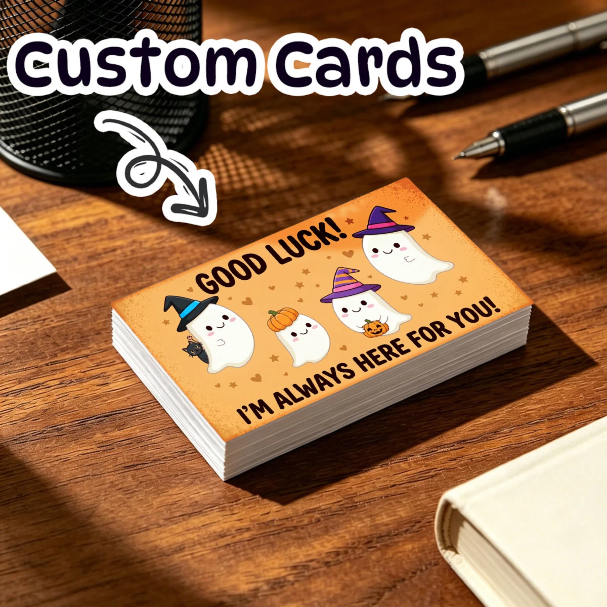 Personalized Single-sided Card With A Cute Halloween Ghost, Witch Hat, And Pumpkin Lucky Design, Perfect For Business Networks O