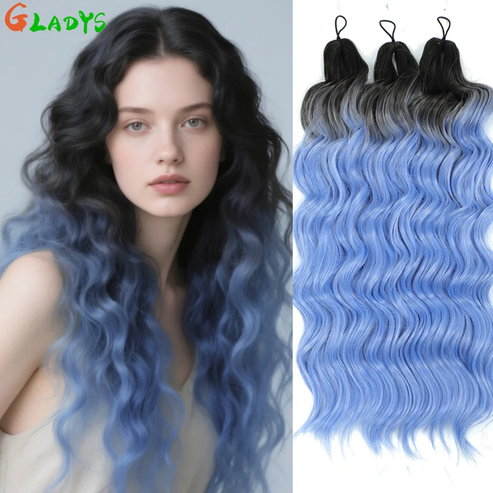 

Anna Synthetic Ombre Blue Color Hair 300g Loose Wave Braiding Hair 24 Inch Loose Deep Wave Crochet Hair Extensions For Women