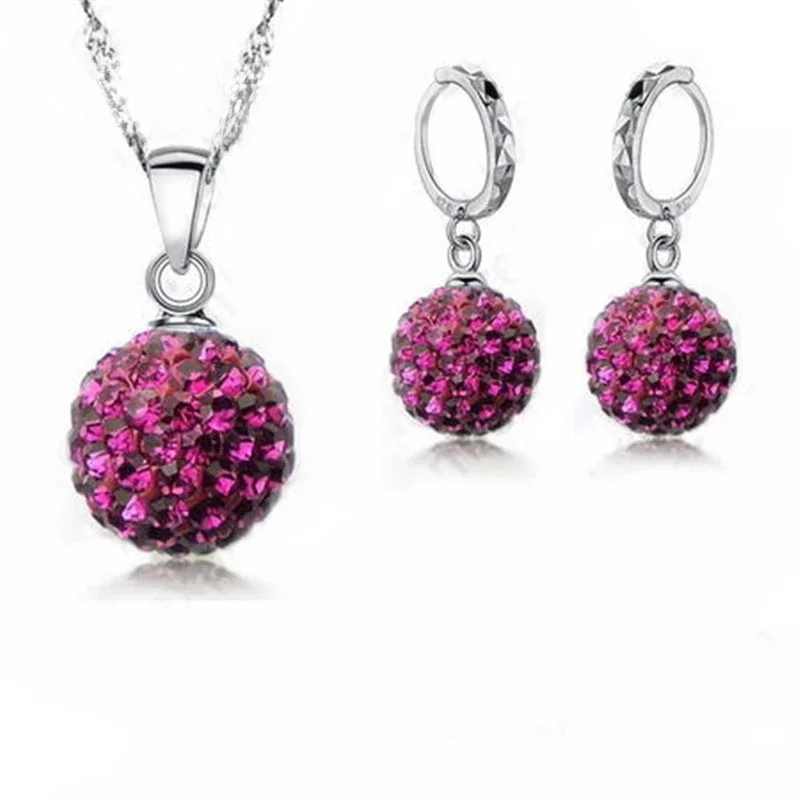 10 kolorów Cena fabryczna 925 Sterling Silver Jewlery Sets Micro Paved Crystals Round Ball Naszyjnik Kolczyki dla kobiet — zdjęcie 2
