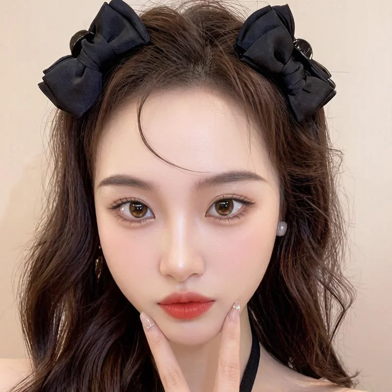 1/2pcs Black White Fabric Bow Small Hairclip Claw for Women Elegant Daily Wear Side Clip Fashion Girl Sharkclip Hair Accessories view 5
