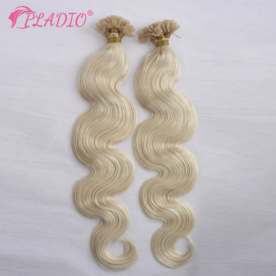 PLADIO Body Wave Flat Tip Hair Extensions 100% Real Human Hair 12-26 Inch Pre Bonded Keratin Hair Extensions For Salon Supply