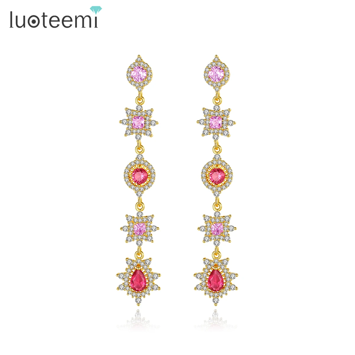 LUOTEEMI Fashion Long Crystal Drop Earrings for Women Girls Christmas Gifts White Red Cubic Zirconia Chic Romantic Jewelry