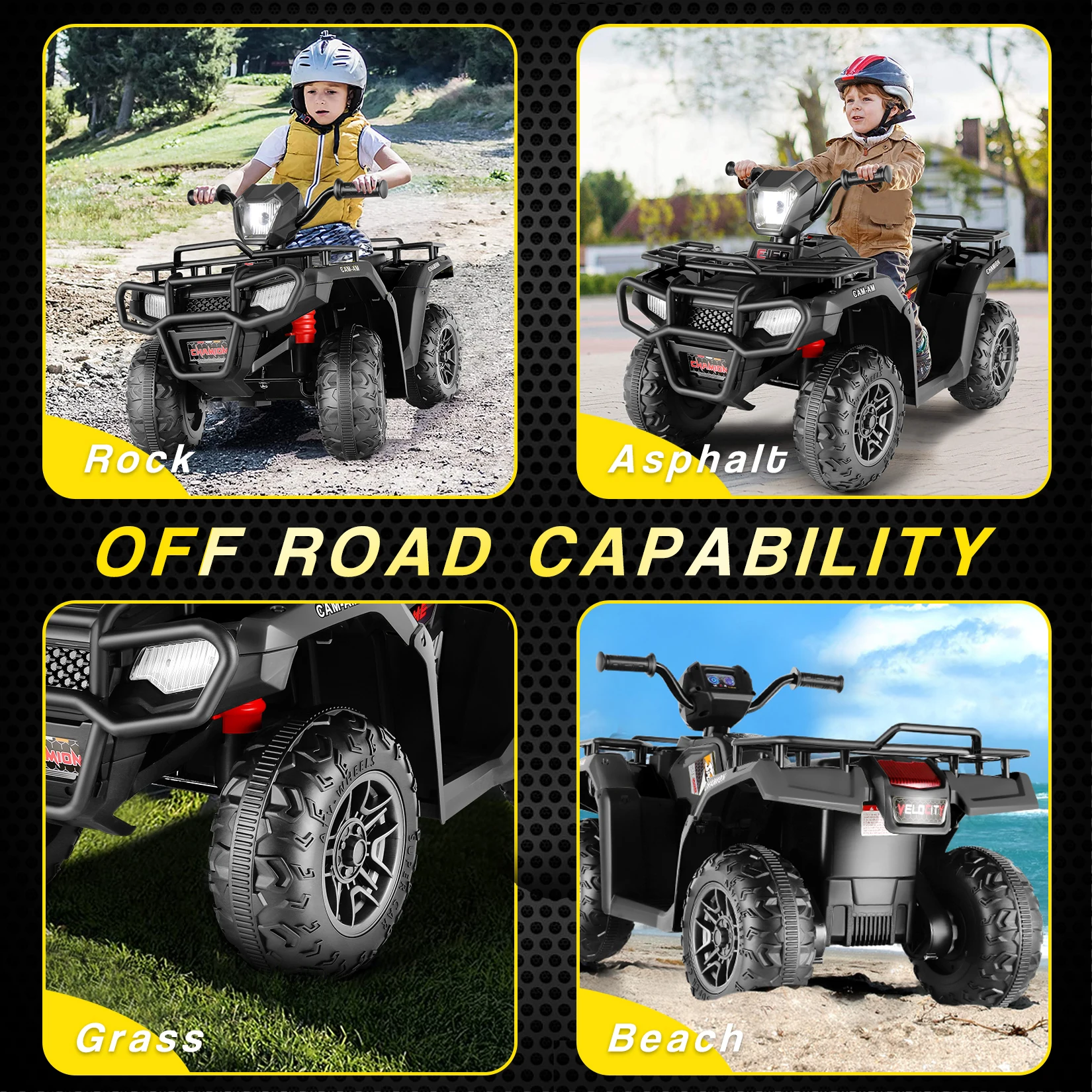 Kids' Ride on ATV 4-Wheeler Carro elétrico movido a bateria Quad, alta e baixa velocidade, motor 2x30W, pneus recauchutados, travagem suave, 12V