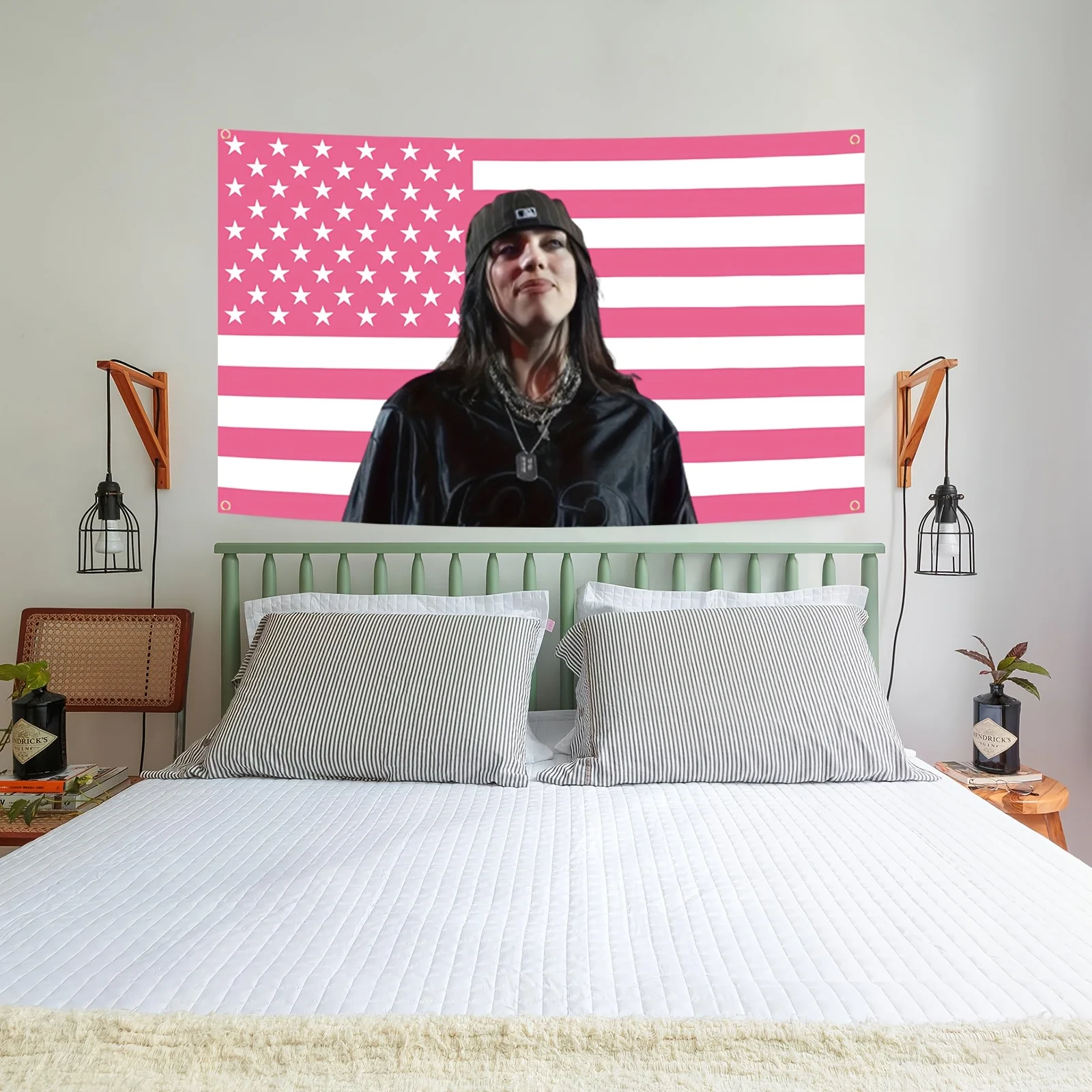 1 Pc Billy Arish American Flag Design Decorative Tranquil Pink and Black Fabric for Indoor/Outdoor Wall Decoration