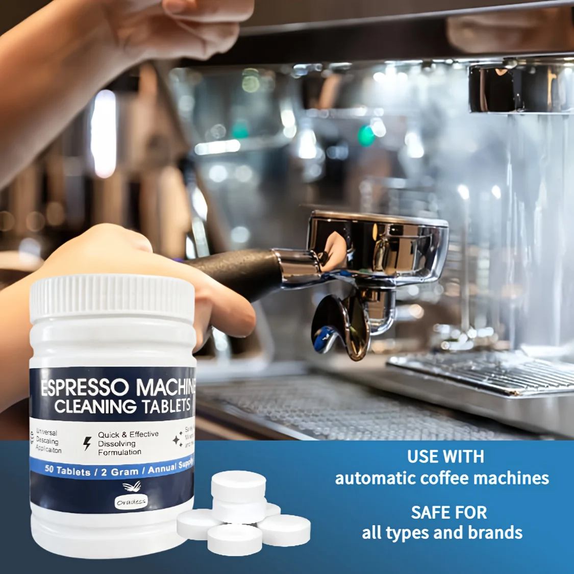 50 Coffee Machine Cleaning Tablets,Removes Grease,Residues from Pipes,Suitable for Fully Automatic,Semi-Automatic Coffee Machine