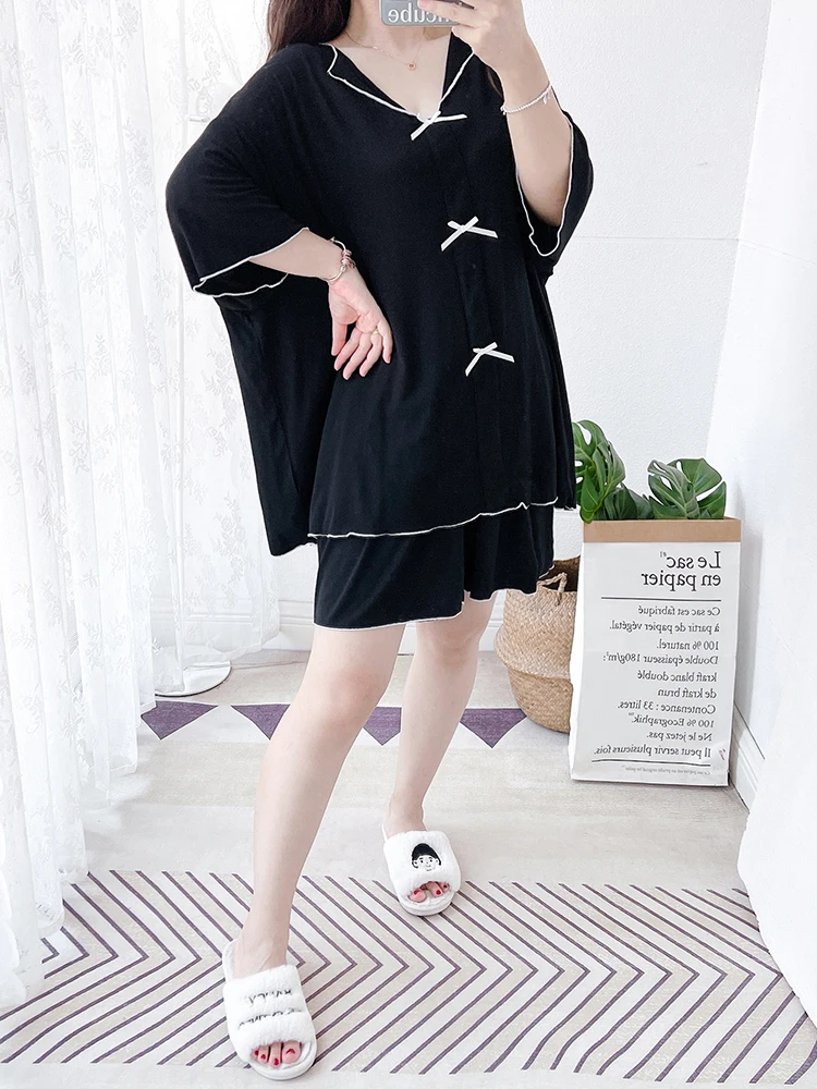 Plus Size New Women pigiama set 2 pezzi Casual manica corta scollo a V Homewear Summer Sleepwear Leisure Soft Loose Nightwear sottile