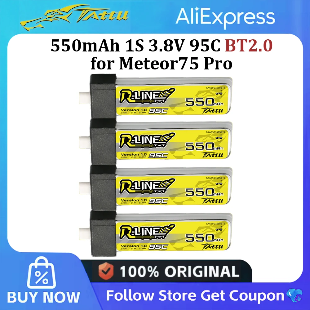 Batterie Lipo Tattu 1S 550mAh 95C 3.8V avec prise BT 2.0 pour Betafpv Meteor75 Pro/Air75