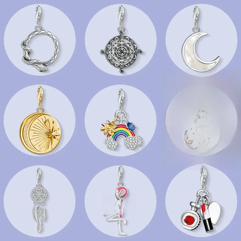 Snake Vintage Compass Disc Moon Star Rainbow Dream Catcher Flamingo Beauty Charm Pendant, 2019 Biżuteria 925 Sterling Silver Gift — zdjęcie 2