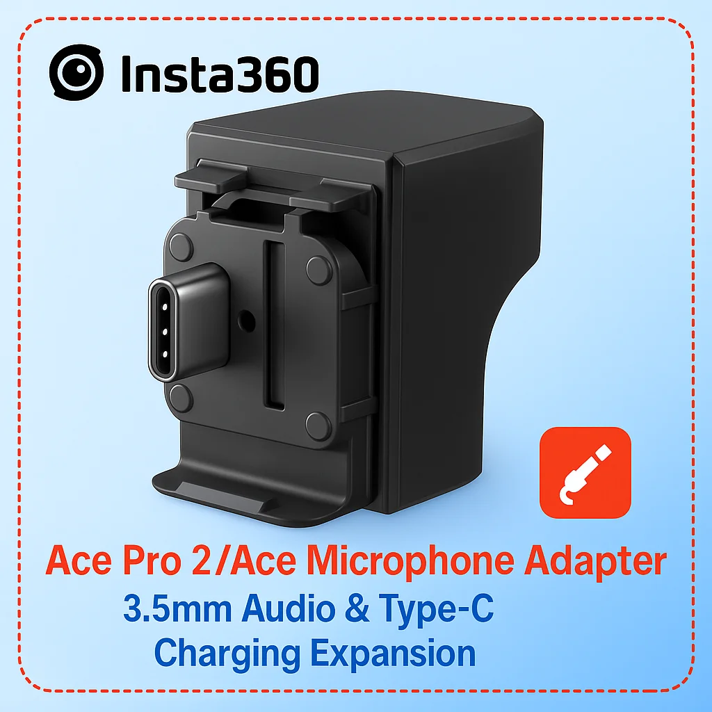 

Внешний микрофон и адаптер для зарядки для Insta360 Ace / Ace Pro 2. | USB-C + порт 3,5 мм | Двуфункциональный модуль расширения