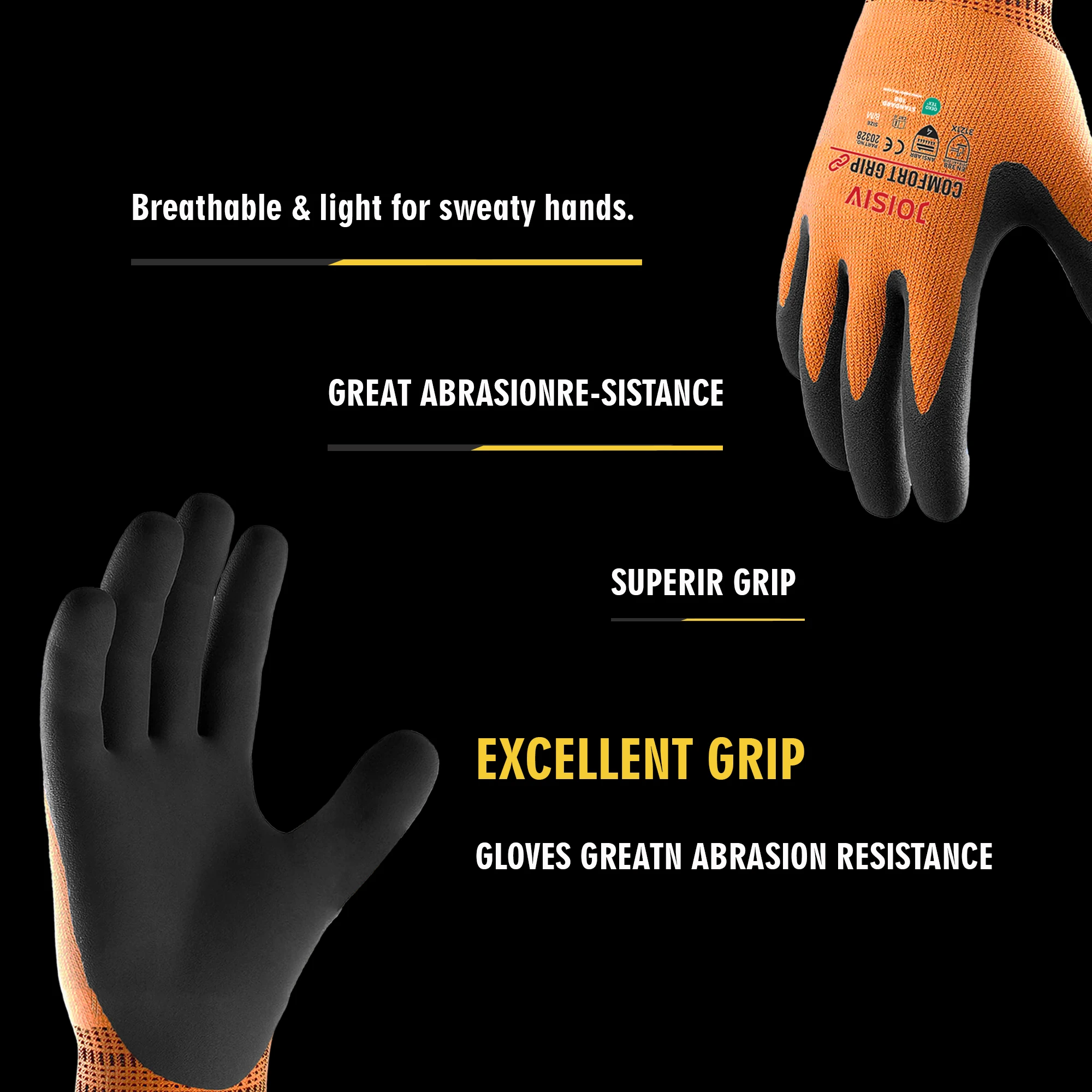 6/12 Pairs Heavy-Duty Nitrile Coated Work Gloves Non-Slip Lightweight Durable Breathable for Construction Auto Repair Gardening