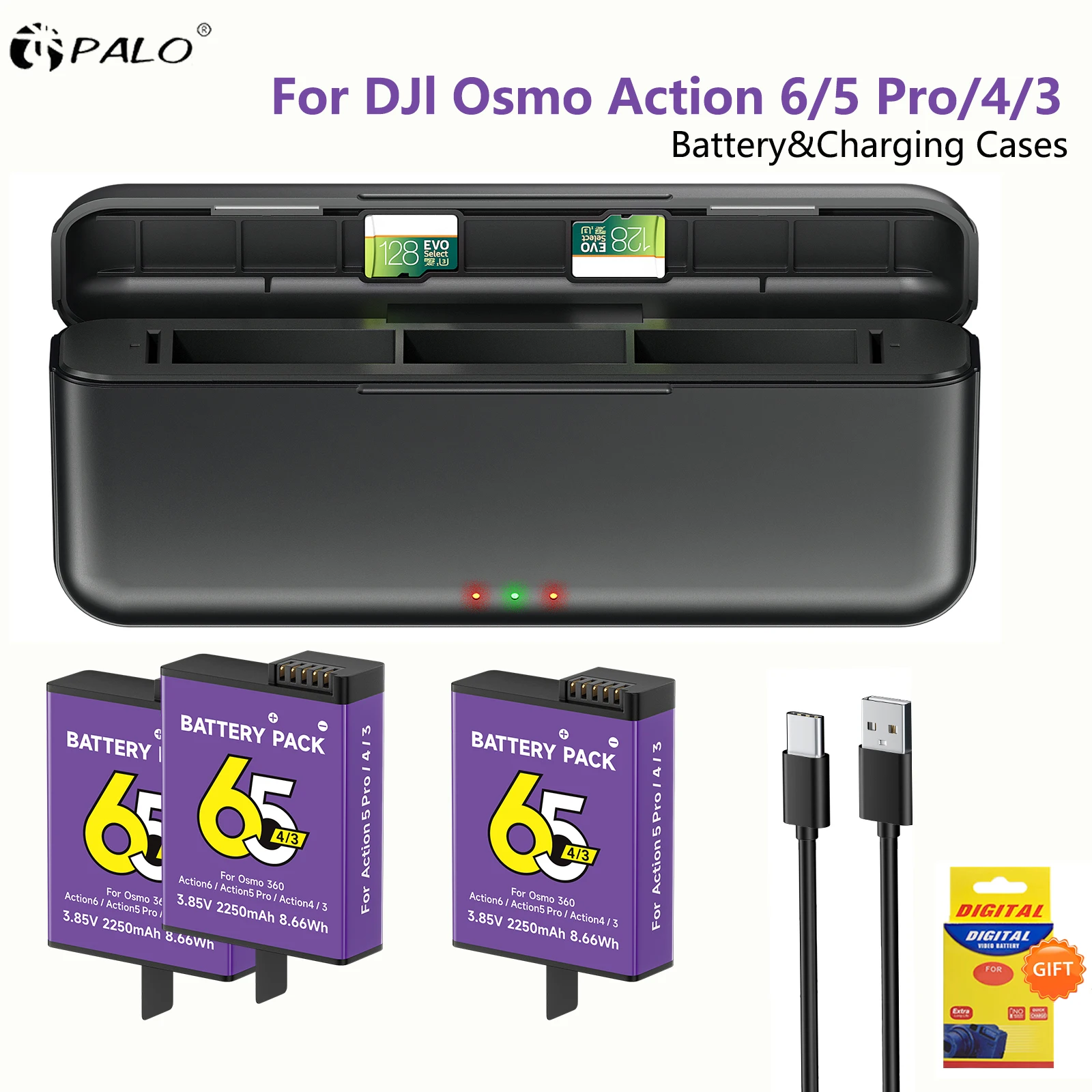 For DJI Osmo Action 6 Action 5 Pro Battery+3-Slot Battery Charger For Action 5 Pro Action 4/3 Osmo 360 Sports Camera Accessories