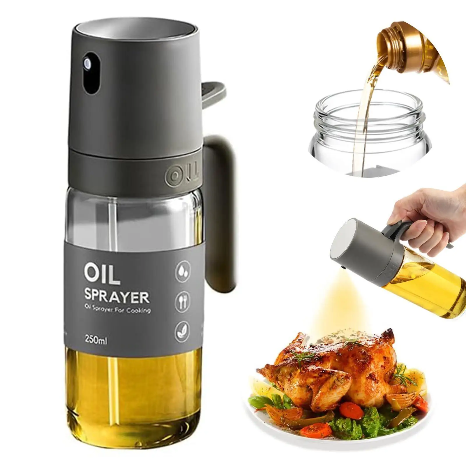 1 Set 250ml Glas-Ölsprühflasche, Edelstahl-Olivenöl-Sprüher für Kochen, Salat und Heißluftfritteuse, Auslaufsicherer Küchen-Öldosierer mit Feinem Sprühnebel, Geschenk für Liebhaber Gesunder Küche