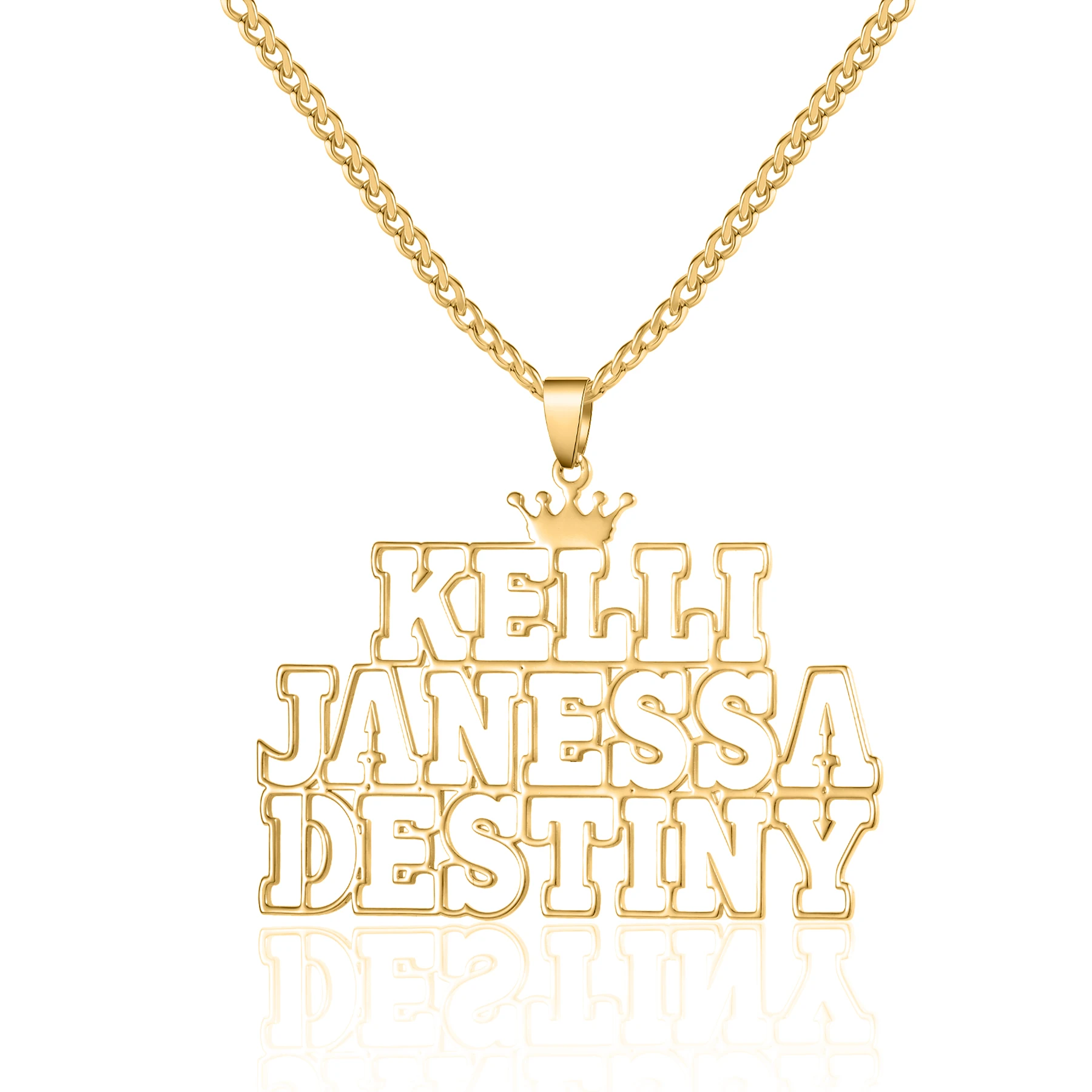 

Qitian Custom 1-3 Names Necklace Personalized Stainless Steel Hollow Nameplate Pendant charm chain Crown Jewelry For Women Gift