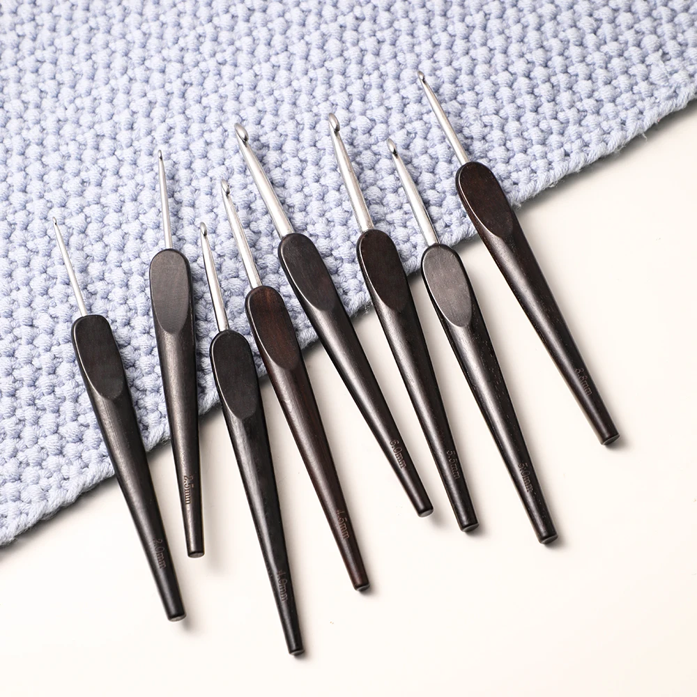 

New High - end Home - use Crochet Hooks with Ebony Solid Wood Handles Fine - polished Lace - knitting Hand - made Crochet Tools
