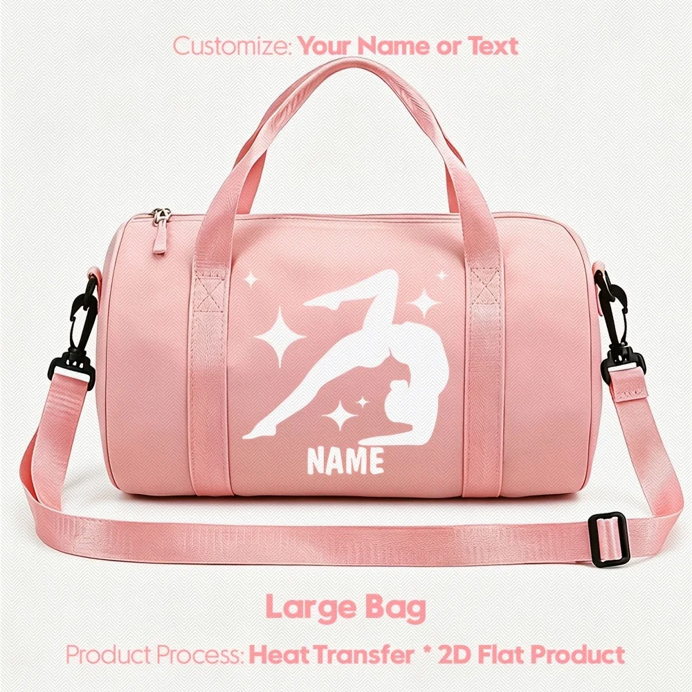 Personalized Name/Text Gym Duffle Bag Suitable for Dance & Gymnastics - Large Capacity Adjustable Strap, Preppy Nylon Sports Bag