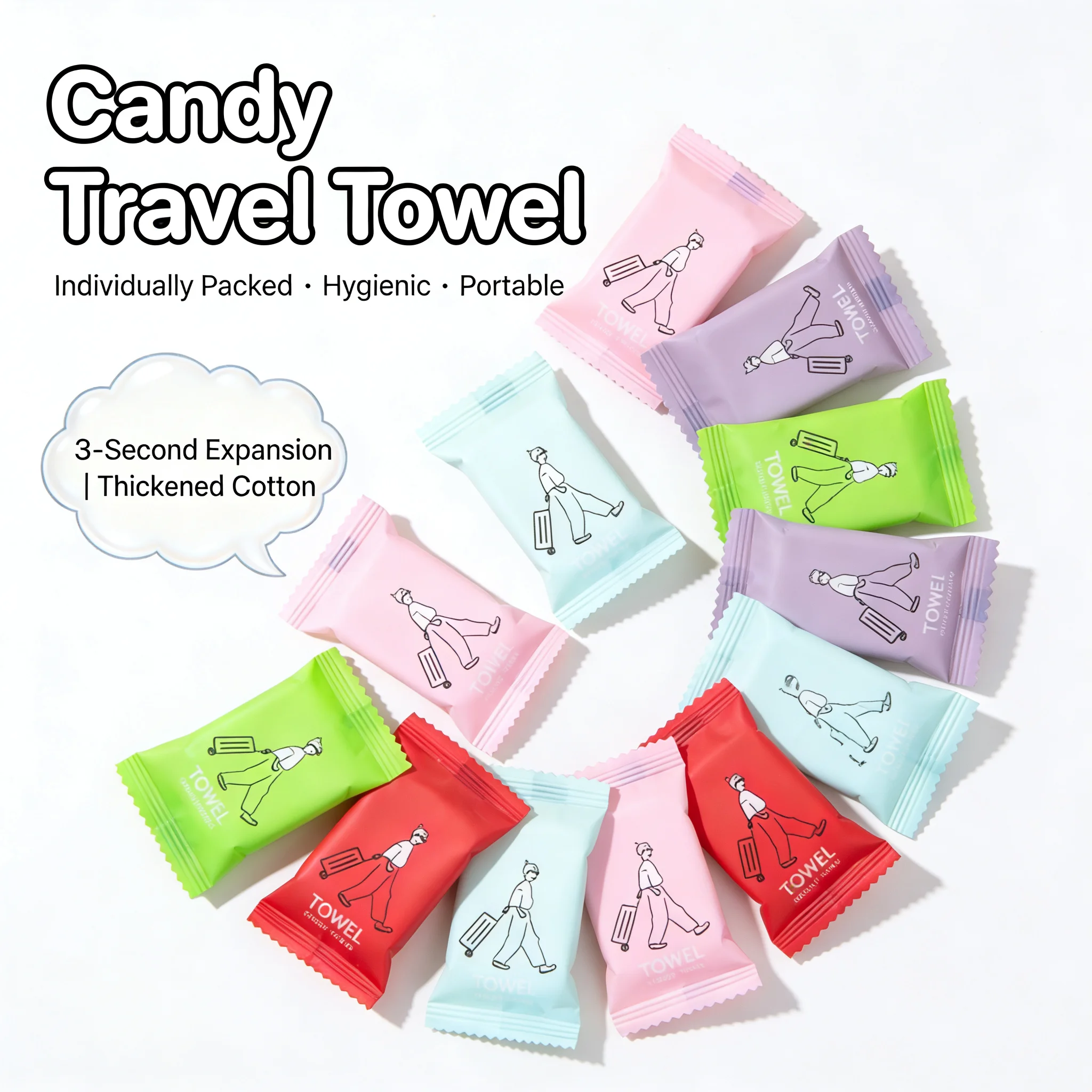 Compressed Candy Travel Towel Disposable Thickened Cotton Face Towel Individually Packed Portable for Travel Camping