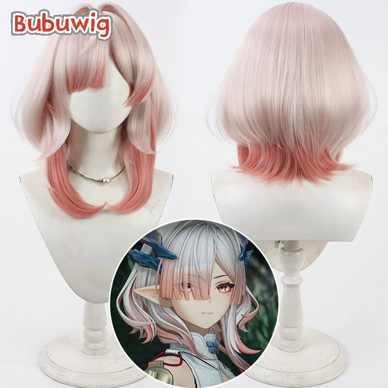 

Bubuwig Synthetic Hair Mi Fu Cosplay Wigs Game Arknights: Endfield Mi Fu Short Straight Light Pink Mixed Wig Heat Resistant