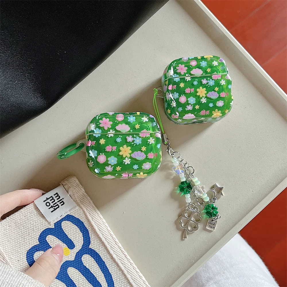 

Ins Cute Little Flower Earphone Case Protection Cases for Apple Airpods 4 3 2 Pro2 Pro3 Cover with Metal Charm Headphone Case