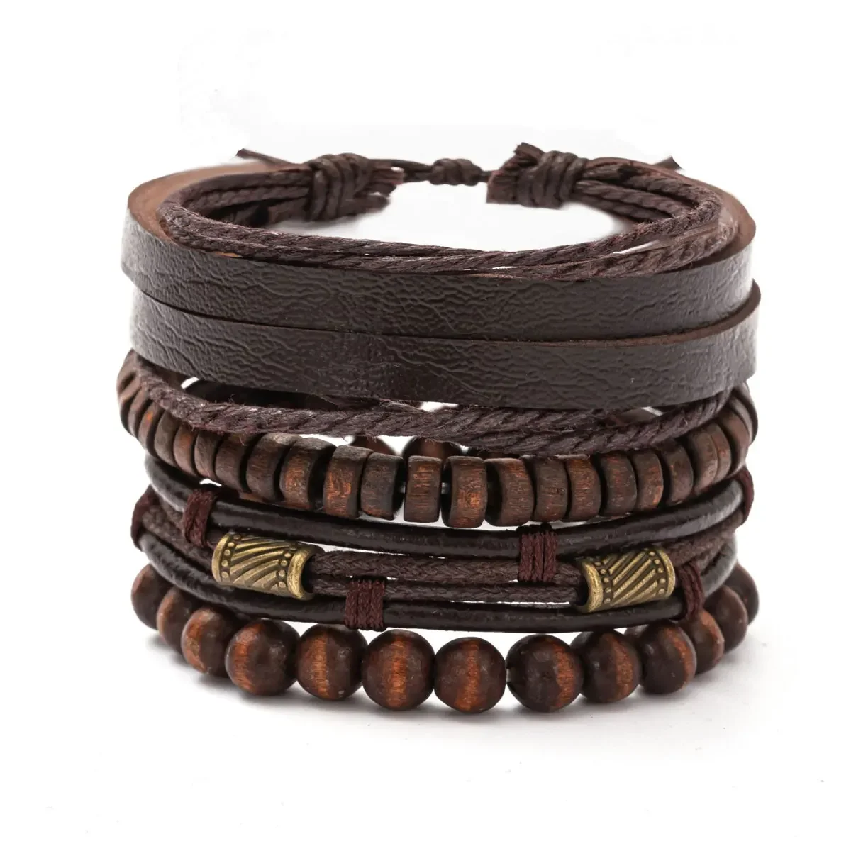 Vintage multi-camada de madeira pulseira para homens, acessórios modernos, moda, 4pcs